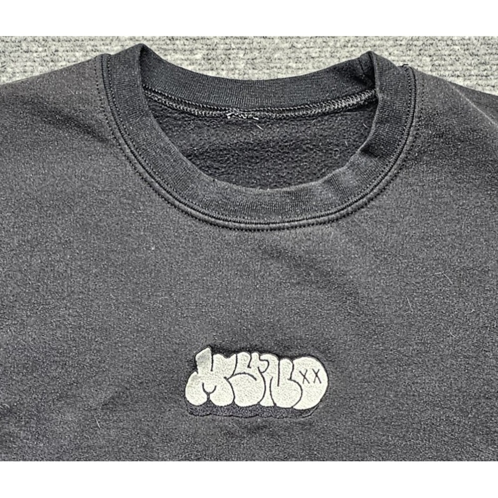 KAWS Style Bubble Logo Embroidered Crewneck Sweatshirt Black Mens Medium